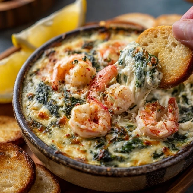 Cheesy Shrimp and Crab Spinach Dip