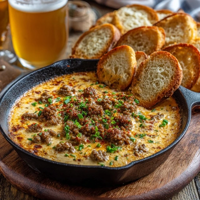 Skillet Sausage Beer Cheese Dip