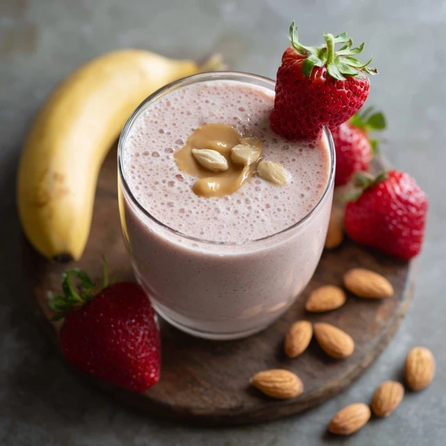Strawberry Banana Peanut Butter Smoothie with Almond Milk