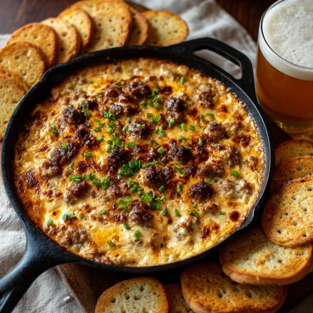 Skillet Sausage Beer Cheese Dip