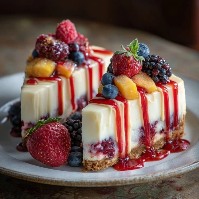 Fresh Berry And Peach Cheesecake