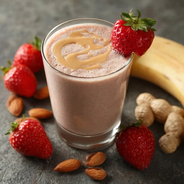 Strawberry Banana Peanut Butter Smoothie with Almond Milk